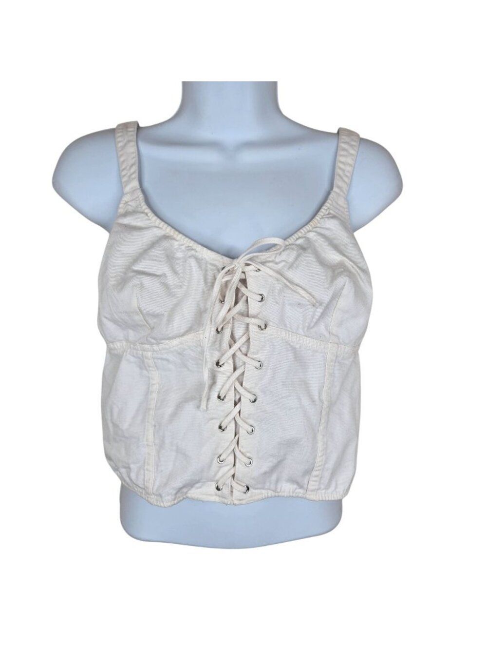 Victorias Secret XL Lace-Up White Cotton Spaghetti Strap Corset Top
